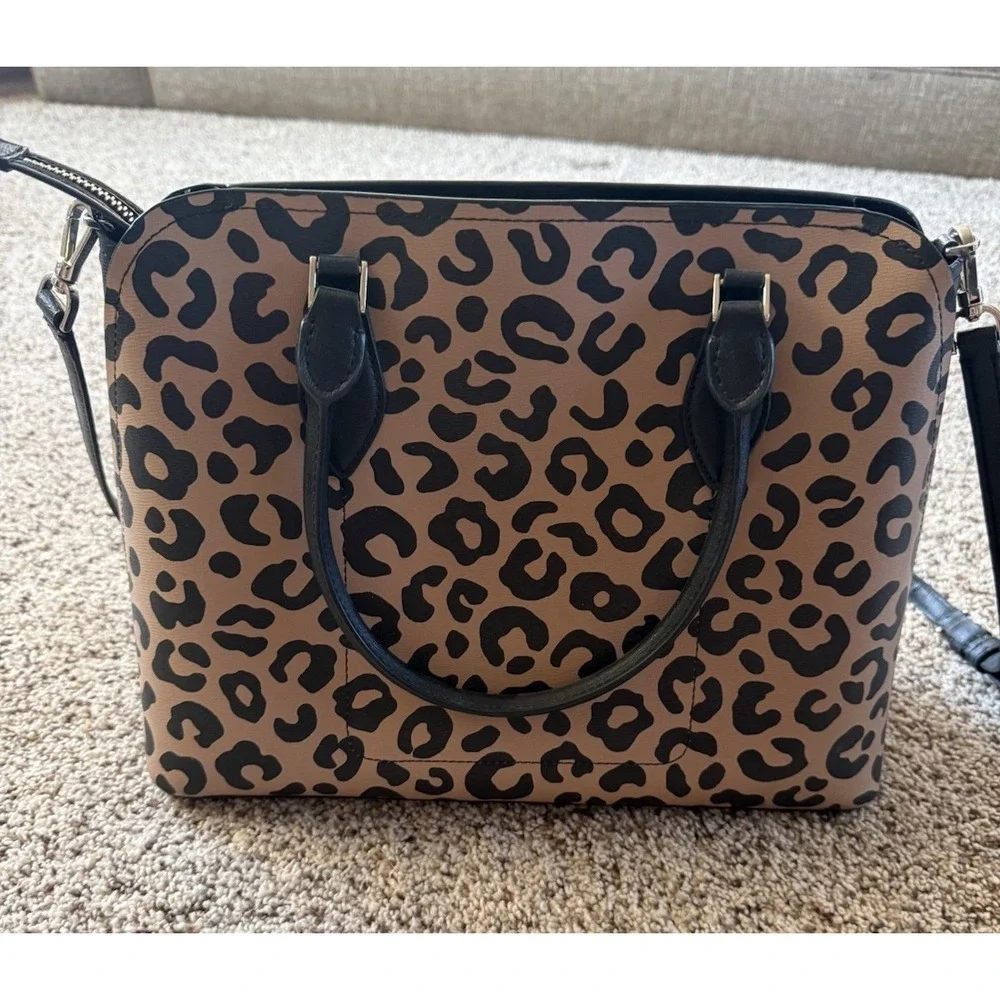 Kate Spade New York Darcy Leopard Cheetah Print Leather Purse Tote Bag Tan Black